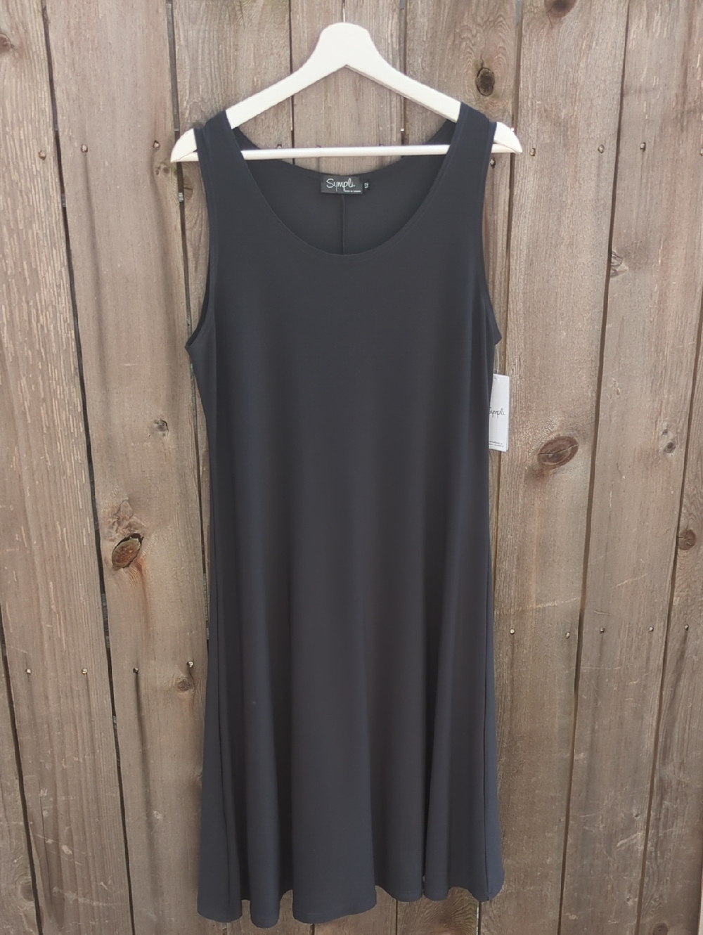 Sympli Black Sleeveless Scoop Neck Midi Dress Size 12 NWT Minimalist Travel